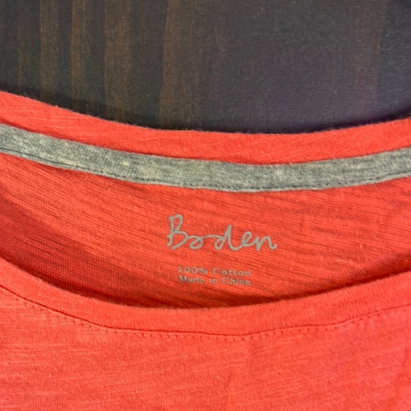Boden Coral Orange 3/4 Sleeve Relaxed Boatneck Tee w/ Pocket 100% Cotton Medium - Picture 3 of 5